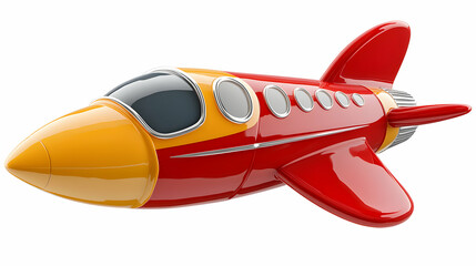 Red and Yellow Cartoon Airplane with Shiny Finish Soaring Through the Air with a Sleek Design