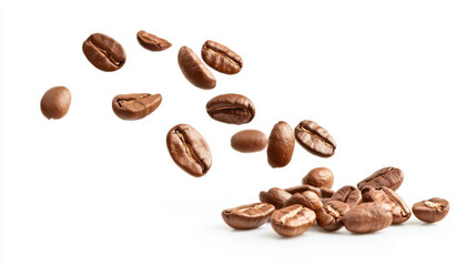 Naklejka premium Falling coffee beans isolated on white background