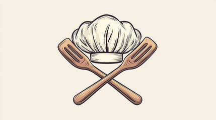 Chef hat sitting above crossed spatulas logo design