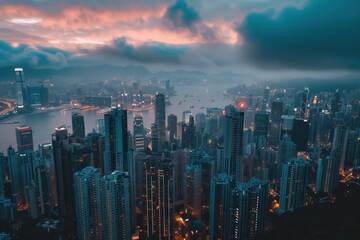 Fototapeta premium urban cityscape at night with blurred glowing bokeh lights