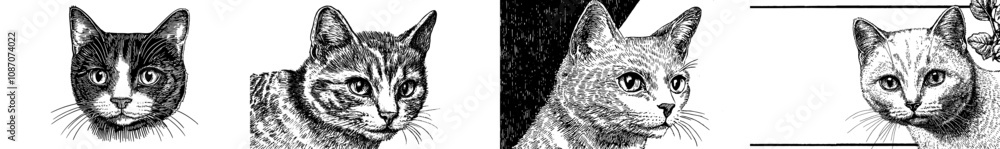 Poster modern logos in a simple line style with cat heads