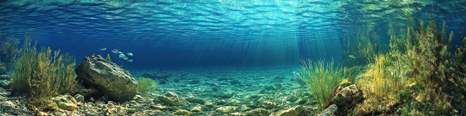Obraz premium Quiet Corner of Crystal Clarity: A small, secluded spot in the lake where the water is impossibly clear, revealing underwater life.