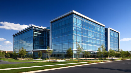 A fragment of a modern office building in the capital .glass buildings with cloudy blue sky background .modern office building A modern glass building reaches towards a blue sky, reflecting clouds an
