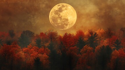 Full Moon over Autumn Forest