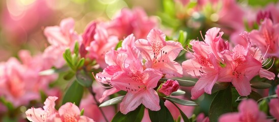 Fototapeta premium Vibrant Pink Azalea Blooms in a Serene Garden