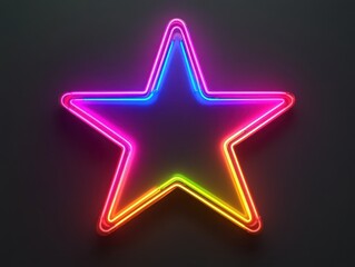 Obraz premium Colorful Neon Star Sign Against Dark Background, Illuminated with Vibrant Shades of Pink, Blue, and Yellow, Perfect for Festive Decoration and Artistic Displays