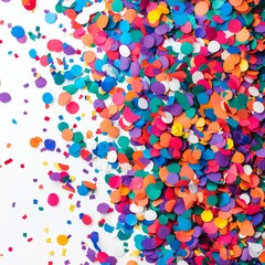Colorful confetti scattered on white background.
