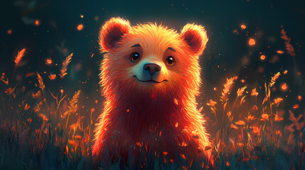 Obraz premium smiling bear, 2d vector art style,cartoon stylized, vibrant colors, 