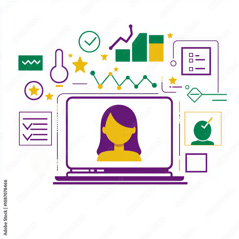 Poster minimalist design featuring laptop faceless user forefront surrounded icons representing customer sa