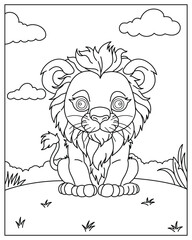 coloring page of cute lion for kids