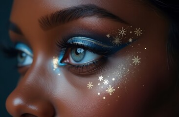 The eye of a woman in New Year's makeup