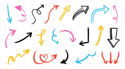 Vector Different Scribbles Arrows Marks Icons Set.