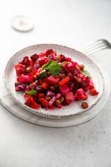 Traditional beetroot salad with green pea