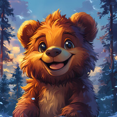 Fototapeta premium smiling bear, 2d vector art style,cartoon stylized, vibrant colors, 