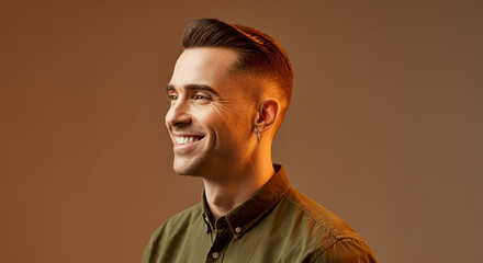 Obraz premium A smiling man wearing a small hoop earring for lifestyle and having short hair