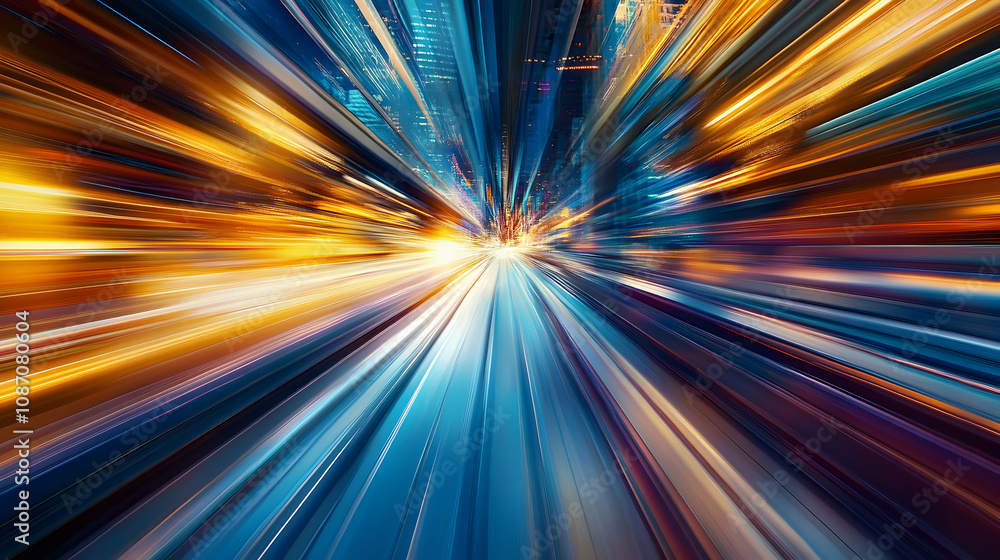 Poster abstract background of blurred lights and colors representing fast motion and speed through a citysc