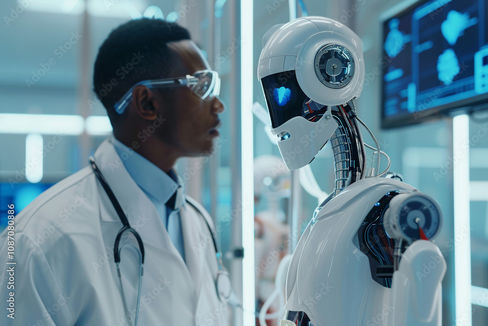 Poster futuristic science innovation in robotics and artificial intelligence - generative ai