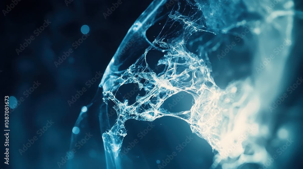 Poster intricate patterns of light and texture in a deep blue background capturing the essence of organic f