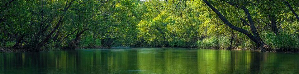 Fototapeta premium Riverine Sanctuary: A protected area along the river, teeming with wildlife.