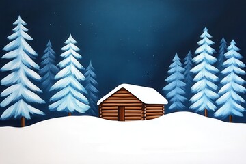 Fototapeta premium Cozy log cabin nestled in a winter wonderland, perfect for a romantic getaway in the snowy landscape.