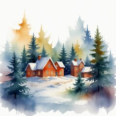 Naklejka premium acuarela navidad. bosque