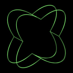 Y2K vector rave psychedelic futuristic object diagonal four pointed shape in trendy neon green black style. Surreal retro abstract geometric wireframe shapes, crypto or cyberpunk elements and perspect