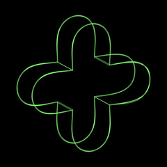 Y2K vector rave psychedelic futuristic object cross with round edges in trendy neon green black style. Surreal retro abstract geometric wireframe shapes, crypto or cyberpunk elements and perspective g