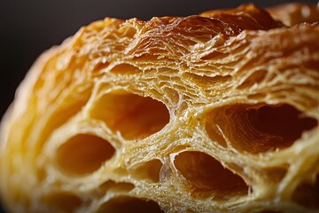 Close-Up of Flaky Croissant Texture with Air Pockets