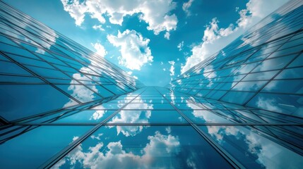Fototapeta premium Reflective Sky - A Cityscape of Glass and Clouds
