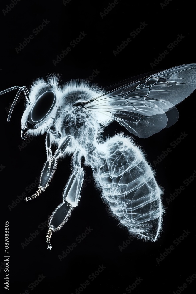 Aufkleber intricate x-ray image of a bee displaying internal structure and anatomy against a black background 