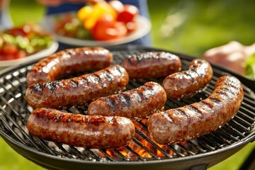 Fototapeta premium Grilled Sausages on Barbecue Grill in Summer