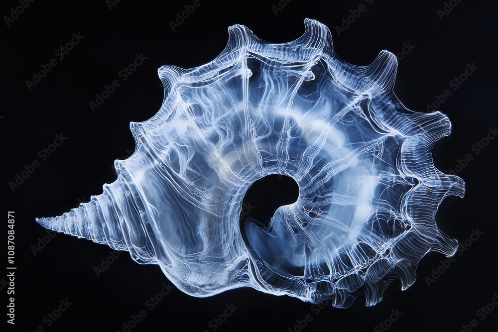 Aufkleber ethereal transparent seashell with intricate patterns against a dark background, showcasing the beau