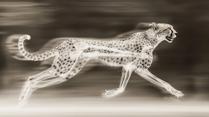 Obraz premium X-ray View of a Cheetah in Motion, Capturing the Impressive Anatomy and Speed of the Fastest Land Animal in a Stunning and Artistic Representation