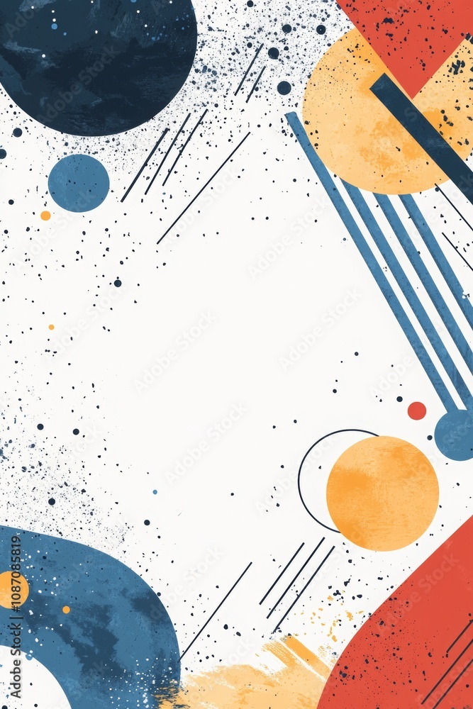 Poster minimalist geometric vector design featuring blue shapes and lines on a white background, emphasizin