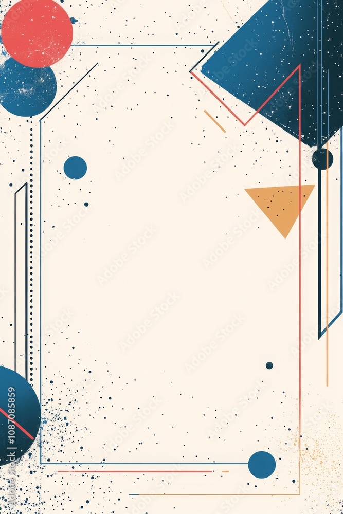 Poster minimalist geometric background featuring blue shapes and lines on a white canvas, creating a clean 