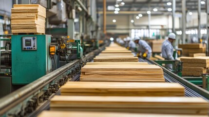 Automated Wood Panel Production Line in a Modern Factory
