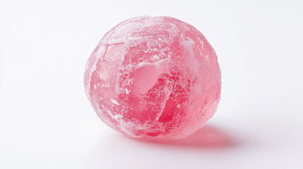 Pink frosted candy round sweet dessert confectionery sugar texture delicious treat candy sphere pink food glossy smooth white background sugary confection frost detail close up single translucent