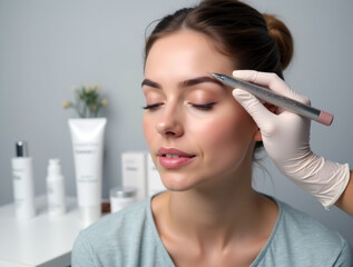 A woman in the clinic performs her face design