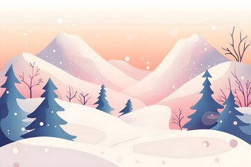 Fototapeta premium Beautiful landscape vector illustration of mountains, forests, fields and meadows. Stunning panoramic farm landscape with mountains in the background. Natural landscape