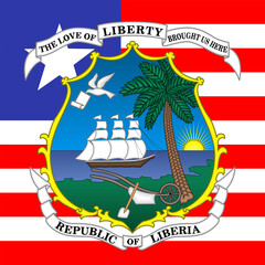 Liberia, official national coat of arms on the flag, african country, vector illustration