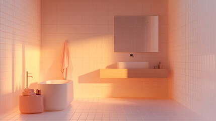 Fototapeta premium Serene Sunset Bathroom Interior.