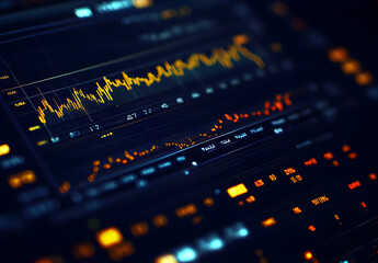  Digital display showing the data trend lines and trends in stock market trading.