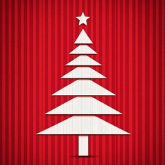 Simple white Christmas tree on red striped background.