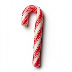 Single red and white candy cane isolated on white.