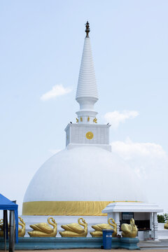 A white Buddhist temple in Nelligala Buddhist centre in Nelligala Kandy Sri Lanka