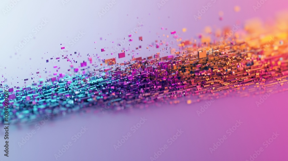 Poster vibrant digital glitch abstract, a chaotic blend of colors and patterns creating a dynamic structure