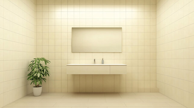 Minimalist Modern Bathroom Interior Design with Cream Tiles