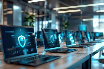 Cybersecurity Network of Laptops with Protection Shields