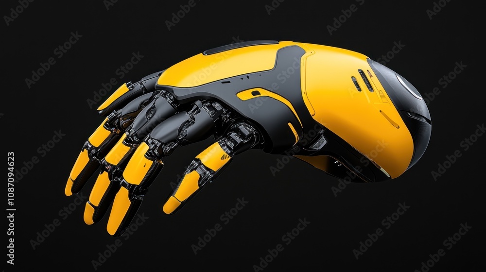 Poster a futuristic robotic hand designed for advanced technology applications.
