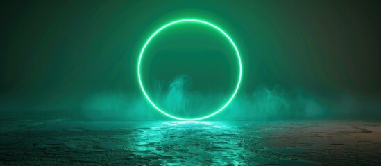 Green Neon Circle in a Hazy, Abstract Landscape